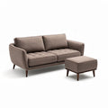 Zweipersonensofa mit ottoman aus braunem textil in der größe 180 x 90 x 80cm