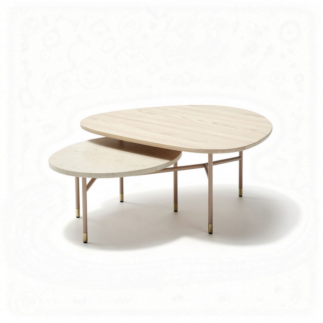 Kaffetisch aus holz und metall in ovaler form mit ablagefläche 90 x 60 x 40cm