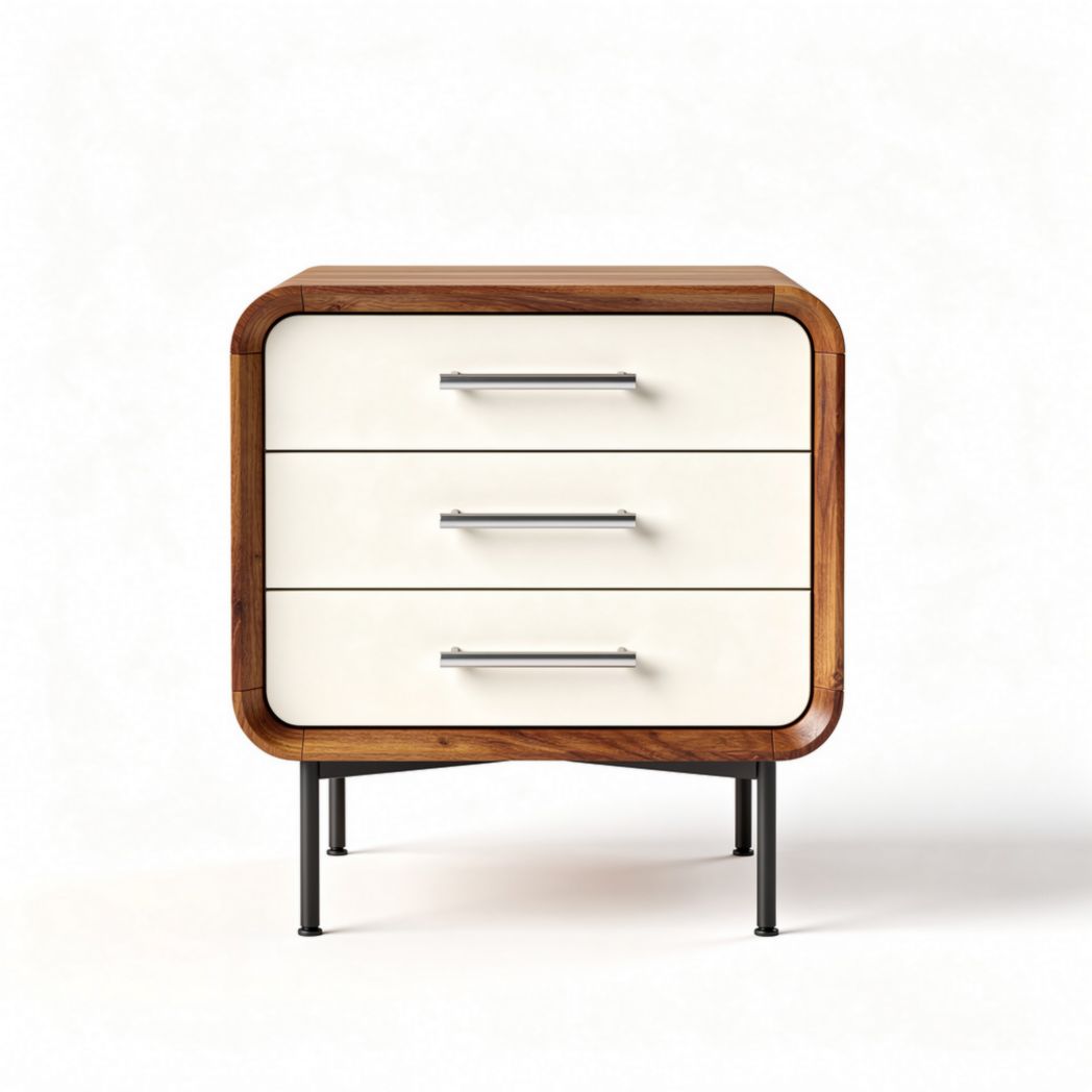 Nachttisch mit drei Schubladen aus Holz und Metall in beige und braun 40 x 40 x 50cm