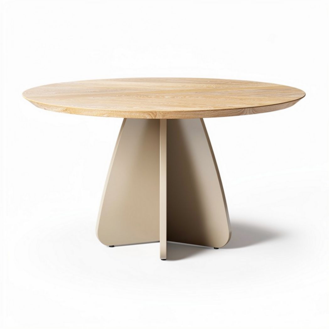 Esstisch mit runder Eichenoberfläche und beige Metallbasis 80 x 80 x 75 cm